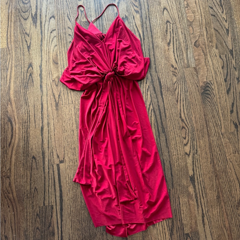 Misa Los Angeles V-Neck Red Midi Dress